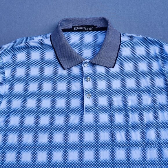 Sergio Louise Golf Polo shirt men size L blue and white colour geometric pattern - Picture 2 of 8